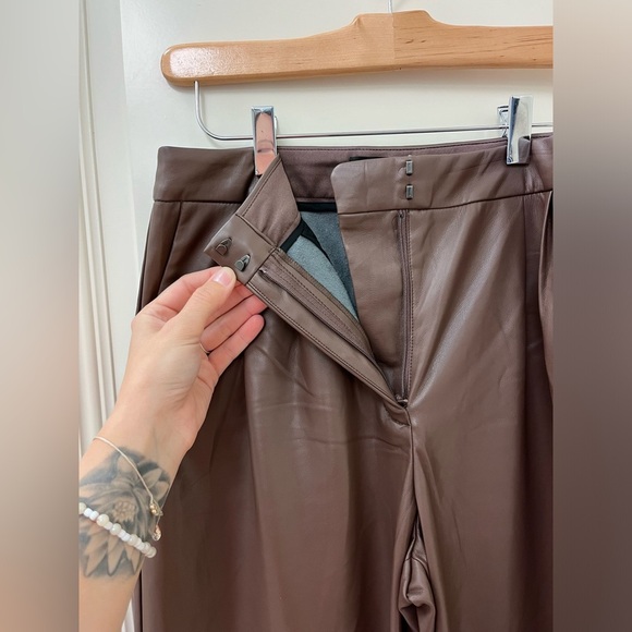 Chocolate Brown Leather Trousers High Rise Wide Leg Express Pants Faux Leather - Picture 10 of 12